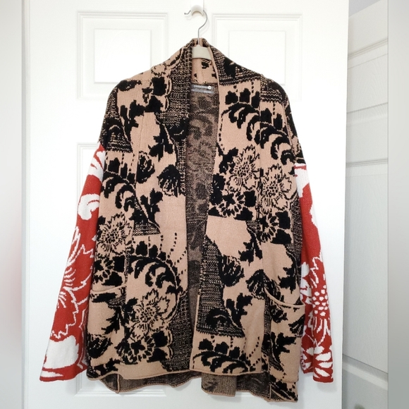 Anthropologie Lola cocoon cardigan sweater contrast print  XS/S black beige rust - Picture 2 of 16